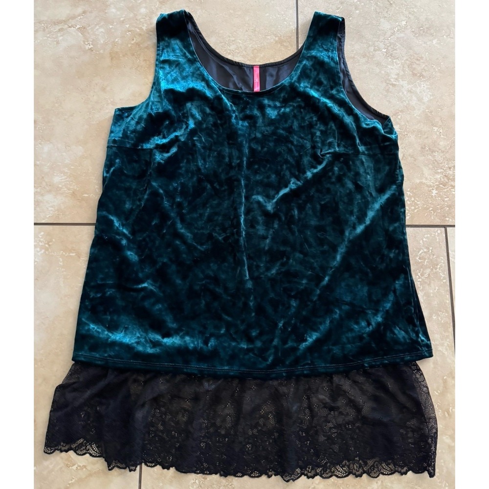 Ruby Ribbon Velvet Tank Top Size XL Lace Trim Tunic Whimsy Goth Fairy Velour